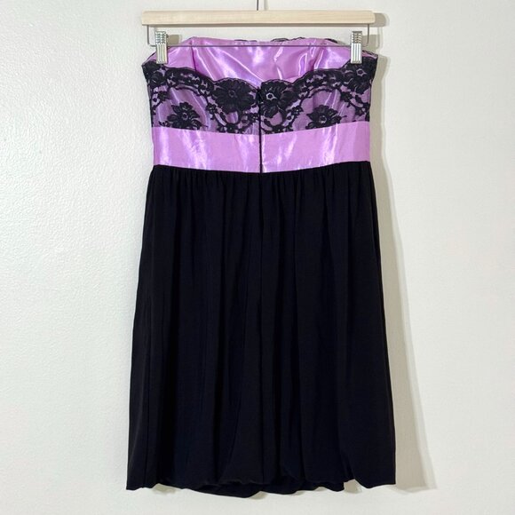 Vtg Y2K Gunne Sax Strapless Dress Bubble Hem Purple Bow Lace Prom Party Lavender - Picture 4 of 15